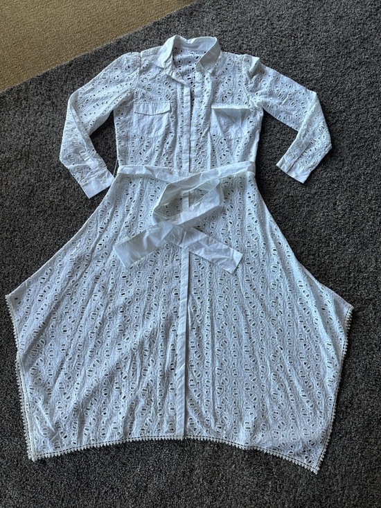 Dresses & Skirts - Mediterranean Spanish White Eyelet Dress with Tie Waist Cotton Small/ Medium